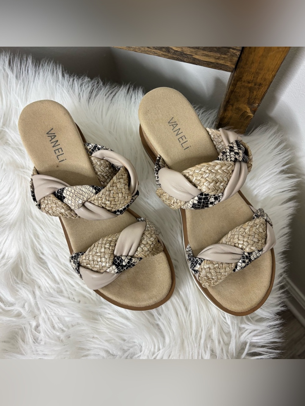 Vaneli Beige Braided Slide Sandals Size 9